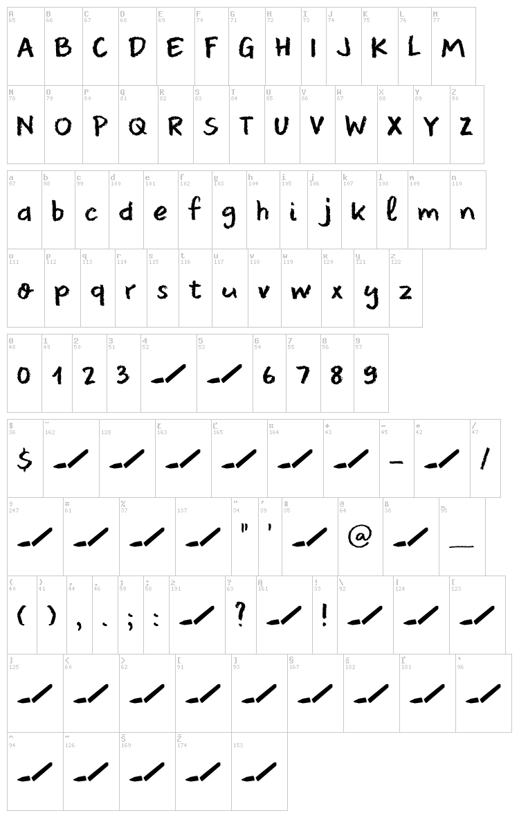 DK Leftover Crayon font map